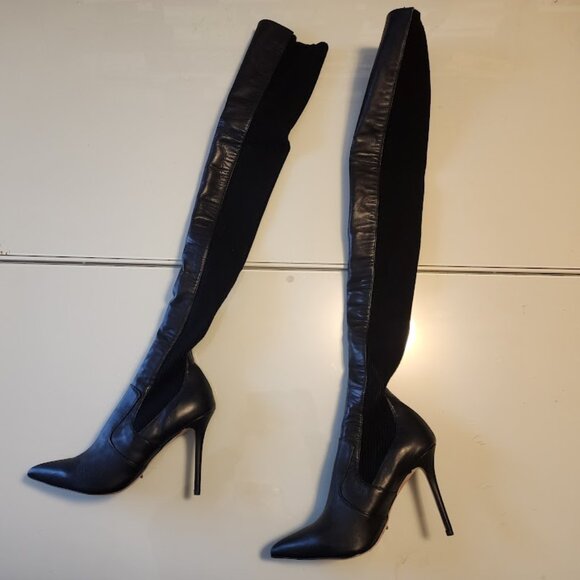 Tony Bianco Black Leather Thigh-High Stiletto Boots